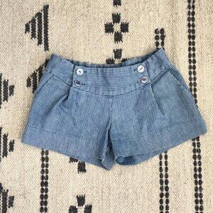 Anthropologie Lux Blue Pinstriped Button Front Side Slit Shorts, Size Small